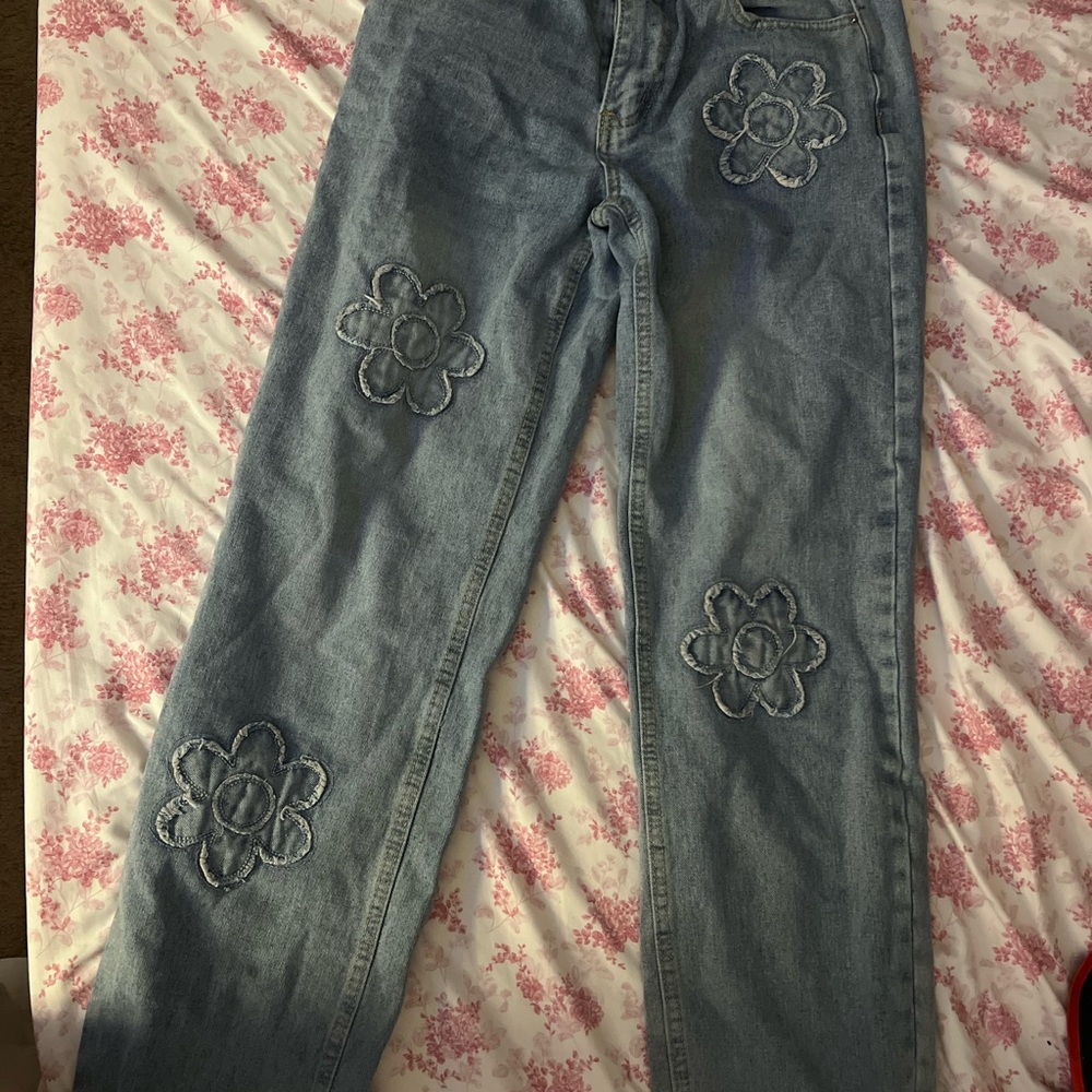 Embroidered Floral Denim Jeans
